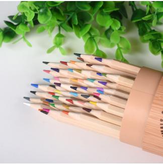 原木彩色铅笔圆纸桶装48色木杆铅笔