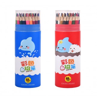 跳跳海豚三角木杆圆纸筒48色彩色铅笔(G-2631...