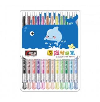 海豚跳跳长杆12色套装旋转蜡笔(G-01740)